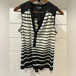 Striped Sleeveless V-Neck Top - Black & White